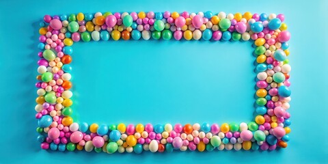 Colorful sprinkles border frame on blue background with a mix of pastel and neon hues, creating a playful and vibrant atmosphere , colorful frame, festive