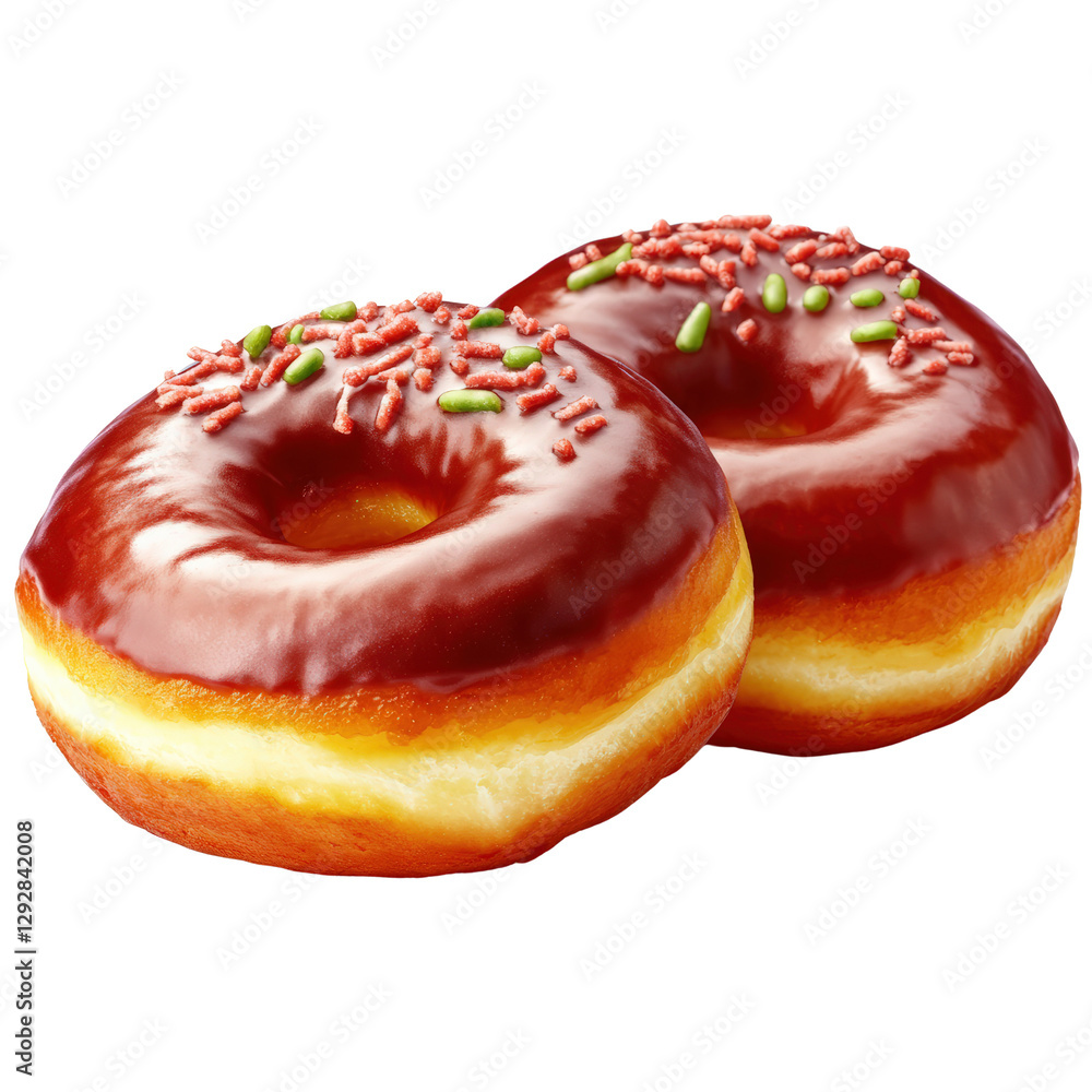 Poster two glazed donuts with bright colorful sprinkles on a white plate creating an appealing visual for d