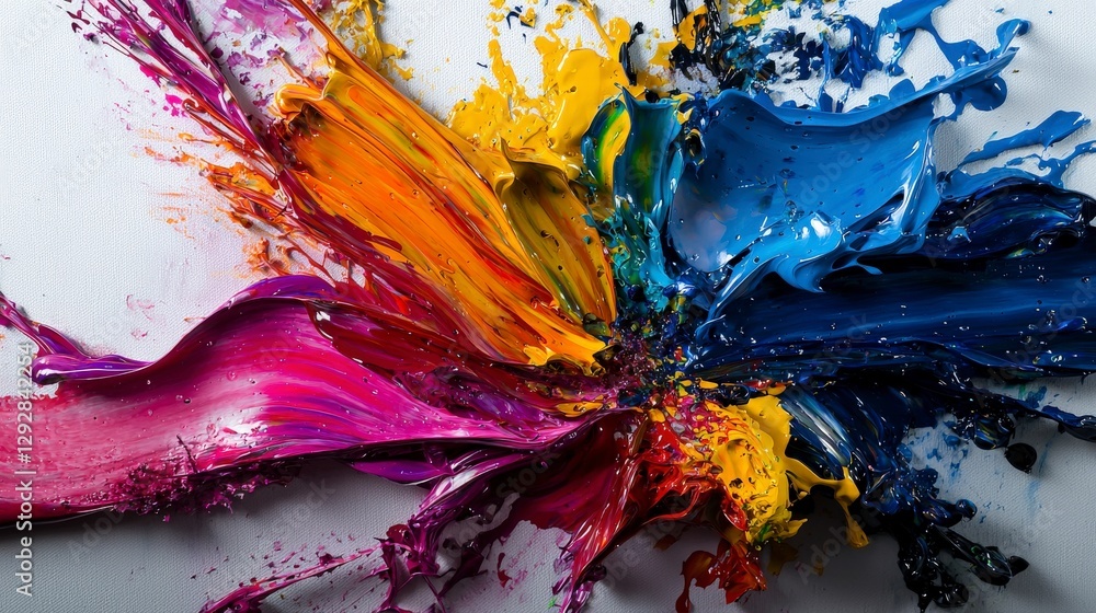Poster vivid paint splash art studio space macro shot creative environment close-up view bold artistic expr