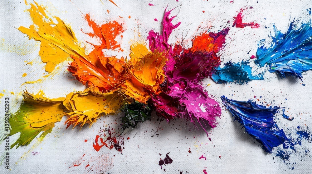Poster Vibrant abstract art showcase studio canvas texture color burst close-up artistic expression