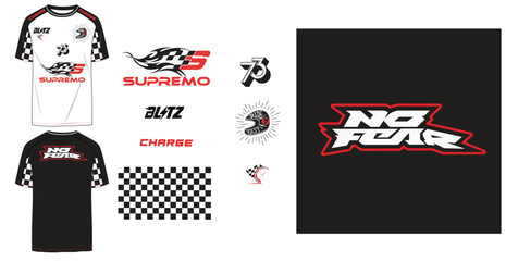 sports jersey, T-shirt, motor sports, racer, race, supremo, champion, no fear, logo, emblem, art, tee, teen, men, boys, sports tee, graphic print, white and black tee, fashion, placement graphic