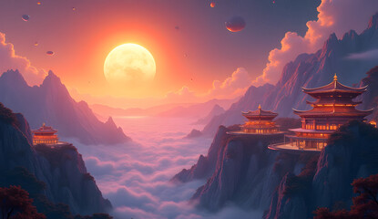 Moonlit Mountain Temples