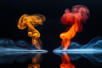 Fototapeta premium Abstract red and orange smoke on a black background. Texture of smoke