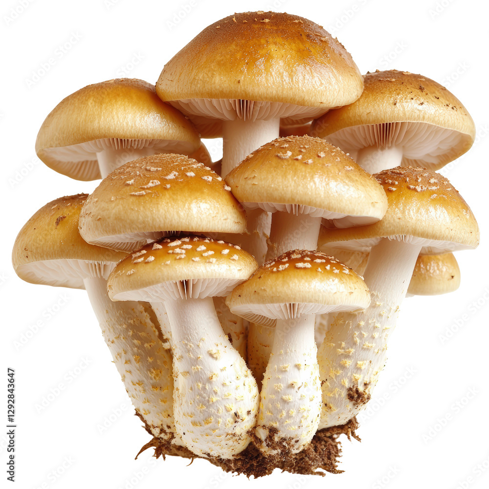 Poster a group of fresh mushrooms displayed on a rustic wooden surface, showcasing their unique shapes and 