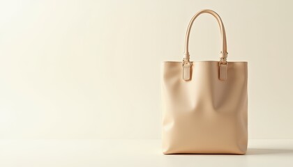 Simple Elegant Beige Handbag on Soft Background in Studio Light