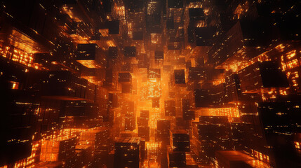 Fototapeta premium vibrant digital landscape filled with glowing cubes