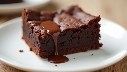 Delicious gooey chocolate brownie with melted chocolate drizzle