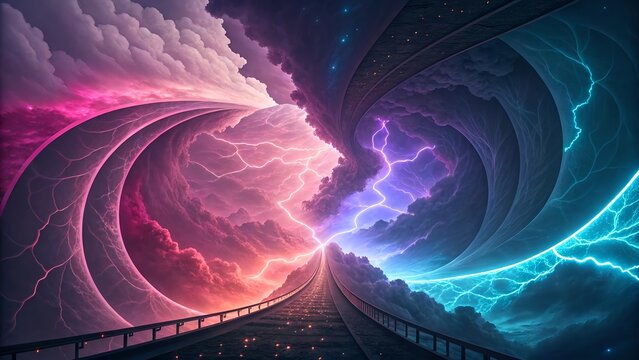 Surreal Abstract Fusion of Parallel Worlds: Flowing Organic Forms Meet Sharp Geometric Shapes in a Mystical, Captivating Design