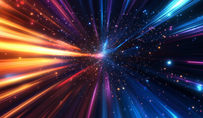 Vibrant abstract background with glowing light beams and stars