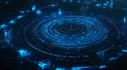 Fototapeta premium Futuristic blue abstract background with glowing circles and lines