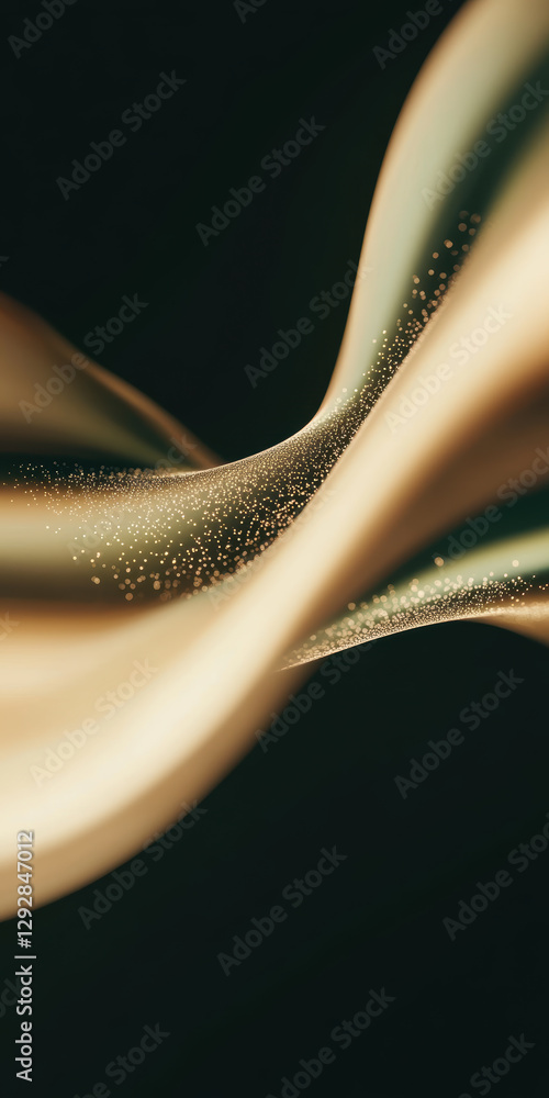 Poster abstract golden waves with sparkling particles on dark background