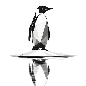 Artistic illustration of a penguin daintily resting on a floating iceberg