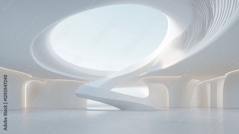 Poster ethereal architectural abstraction: an abstract composition showcases a modern interior with fluid l