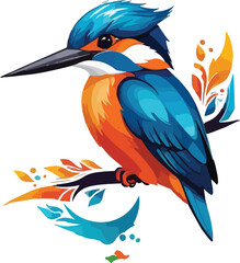 Kingfisher Illustration vector design, Kingfisher sitting on branch