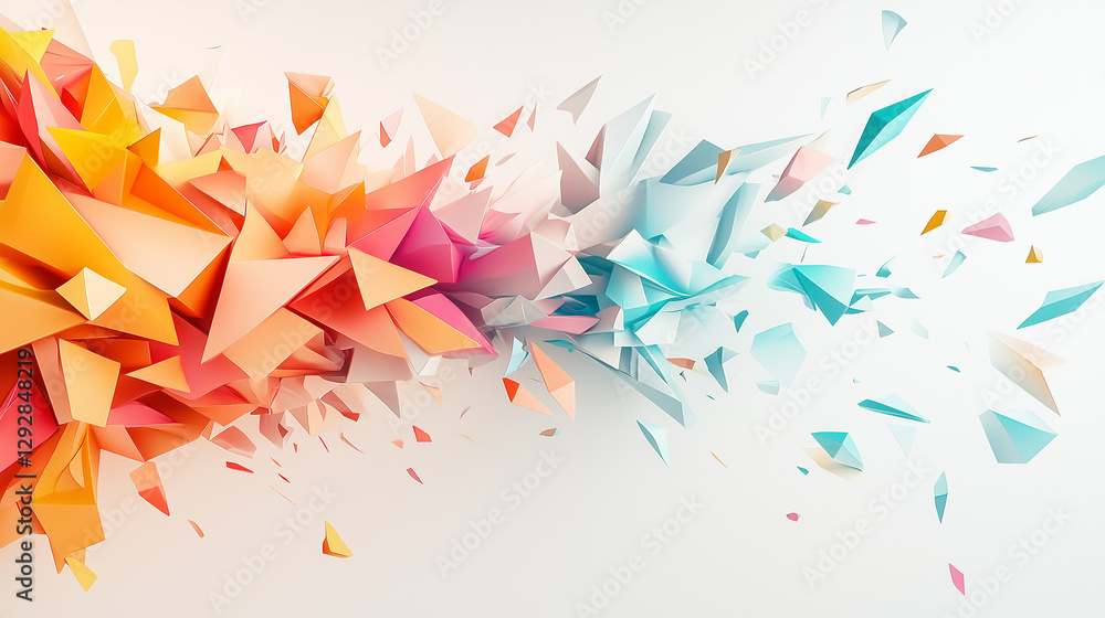 Poster explosive colors: a dynamic abstract composition bursting with fragments of vibrant orange, pink, an