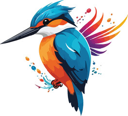 Colorful Kingfisher sitting on branch, Kingfisher Illustration vector design