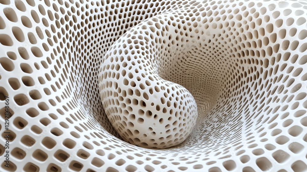 Poster Abstract white perforated 3d structure design background texture art hole form wave space curve clean
