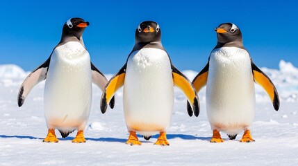 Fototapeta premium adorable antarctic penguins standing proudly on snow
