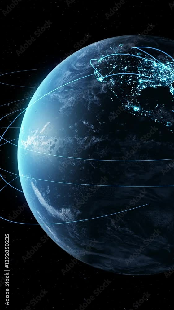 Poster global network and internet connection in orbital earth globe animation . concept of wireless digita