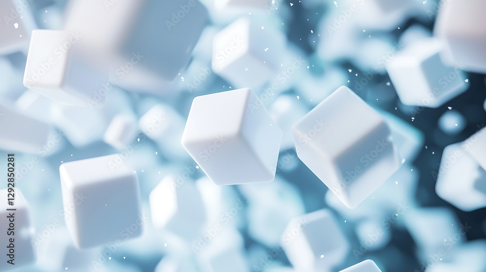 Poster abstract background with floating light blue cubes 3d render modern design minimalist style clean