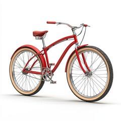 Fototapeta premium Red Cruiser Bicycle with Wide Tires on White Background