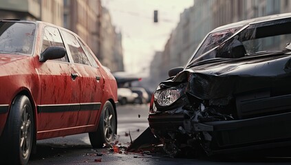 Damaged Cars Crash Urban Street