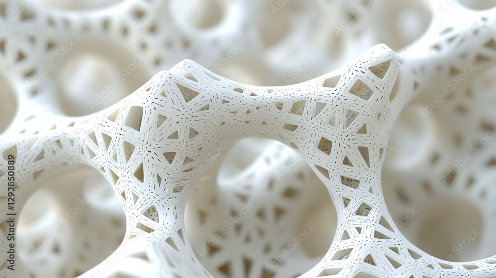 Poster Abstract white geometric structure with intricate lattice design 3d art mesh form clean space lines