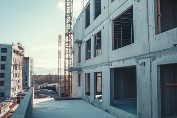 Building area featuring precast concrete walls both hollow and solid