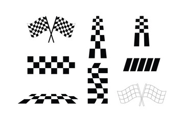 Racing flags. Checkered flags. Vector icons of moto racing stripes for competition.