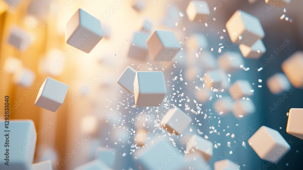 Aufkleber abstract white cubes falling soft light background design 3d art style image scene motion shapes
