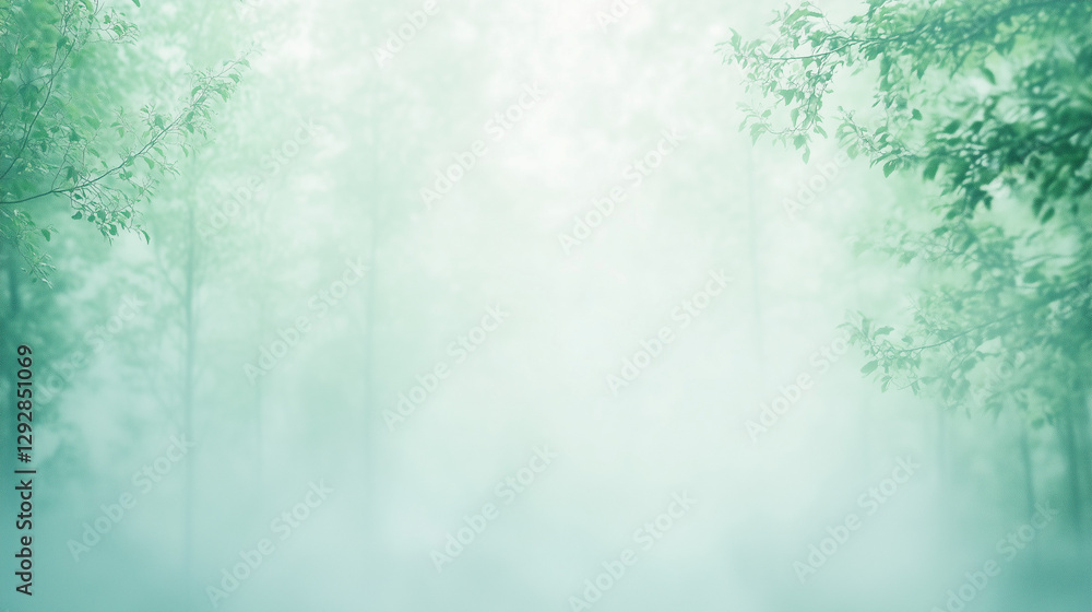 Poster misty forest path: an ethereal view of a forest path shrouded in mist, with the canopy of trees crea