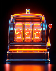 Retro Slot Machine with Glowing Orange Neon Lights