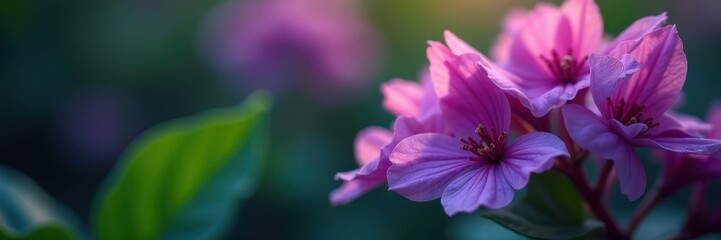 Obraz premium Close-up, rich purple petals, blurred green leaves, bloom, vibrant