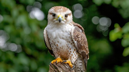 White-breasted falcon perched, nature background. Wildlife photography, nature website