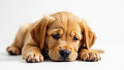 Cute brown pup resting, studio shot, pure white background, animal, young, studio