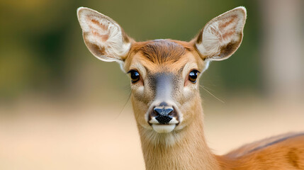 Obraz premium Young deer portrait, forest background, wildlife, nature (1)