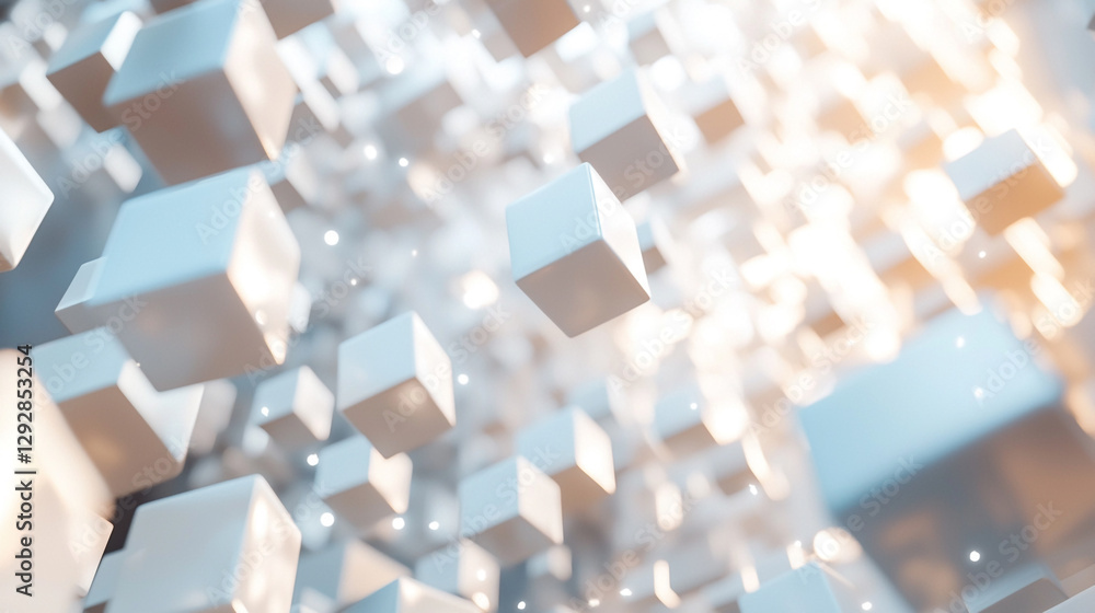 Poster abstract white cubes floating background design digital art modern technology 3d light shiny style