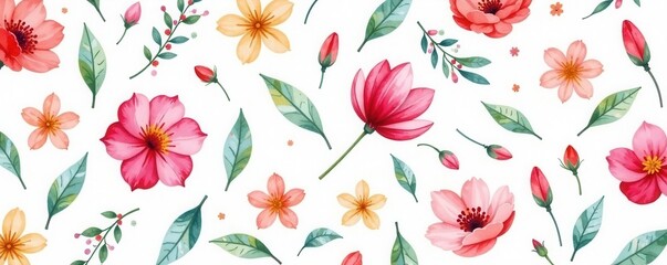 Delicate botanical watercolor floral repeat pattern, watercolor, botanical, blue