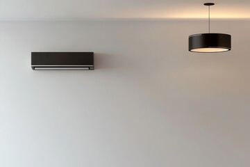 Obraz premium Ceiling mounted cassette air conditioner and contemporary lamp on a white ceiling ducted AC for home or office