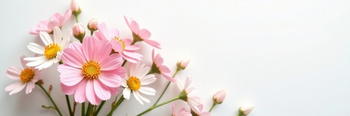 Obraz premium Delicate wildflower bouquet, soft pastel hues, pristine white setting, art, pastel, wildflowers