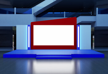 3d illustration design stage backdrop cover LED screen digital futuristic technology simple decoration with blank space logo company for event exhibition show performance at public area mall preview.