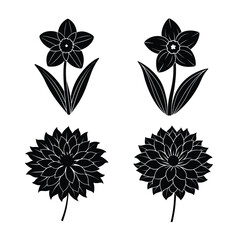 Flower Silhouette Vector Illustration Set-13