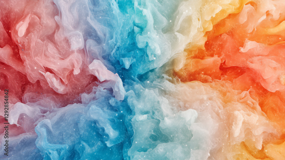 Poster colorful abstract clouds: a vibrant explosion of color, resembling clouds and smoke, dominates the i