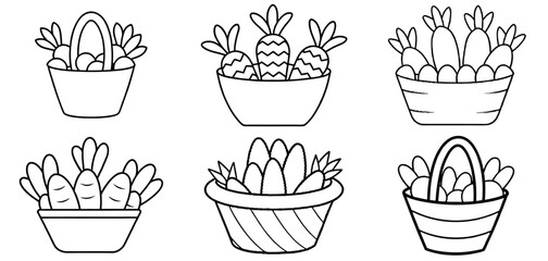 Basket of Carrots Outline Coloring Page Printable Line Art Drawing