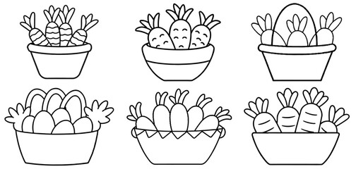 Basket of Carrots Outline Coloring Page Printable Line Art Drawing