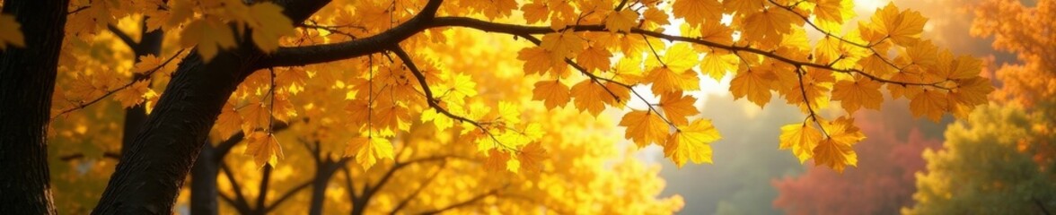 Ginkgo's vibrant yellow canopy, serene autumn scene , outdoor, vibrant, outdoor view