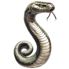 Fototapeta premium Coiled Cobra, Striking Pose, White Background