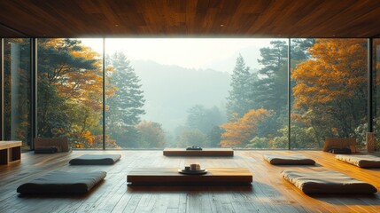 Fototapeta premium Autumn Mountain View Meditation Room