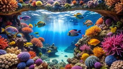 Vibrant Reef Ecosystem Underwater Paradise Showcasing Diverse Marine Life and Coral Formations