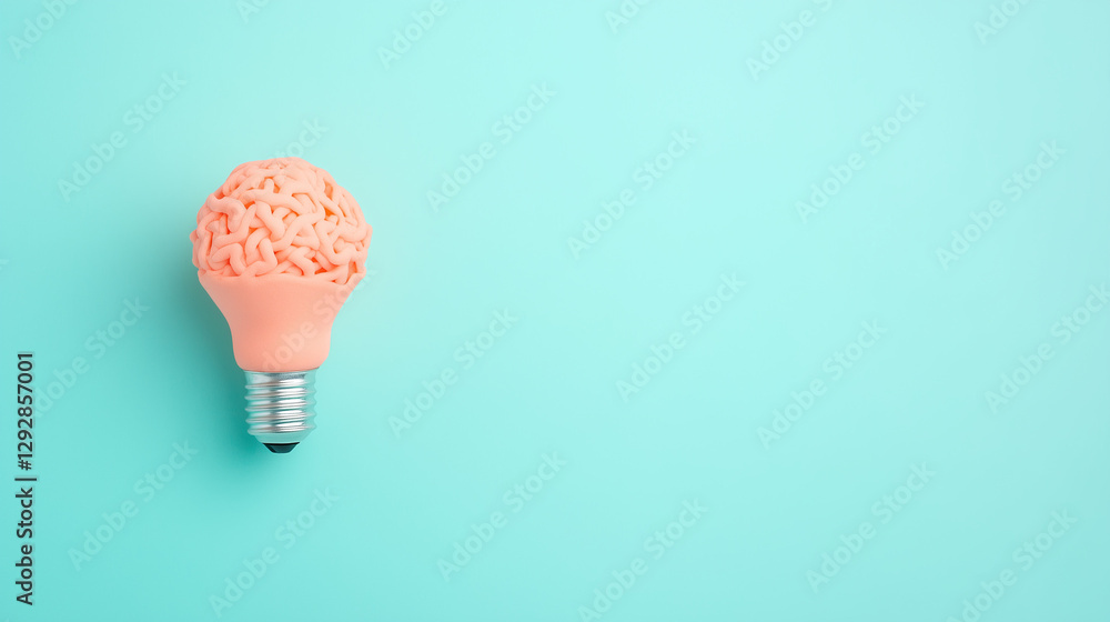 Poster illuminating thoughts: an artistic representation of a lightbulb with a creative brain-shaped filame